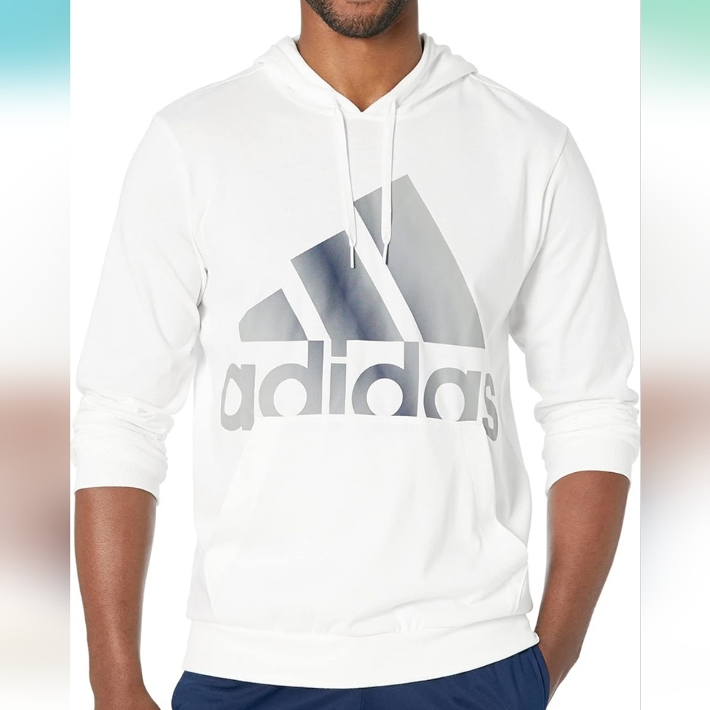 Adidas Men's Essentials Badge of Sport Lightweight White Hoodie size Large